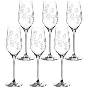 Leonardo Boccio champagneglazen set 6-delig - champagneglas voor champagne van kristalglas - met bloemengravure - inhoud 340 ml - vaatwasmachinebestendig - set van 6 champagneglazen met smalle opening