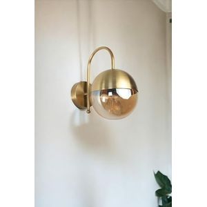 Elegante gouden wandlamp, metalen behuizing en glazen kap, diameter 15 cm, 3 W led, werkt op batterijen, IP20, stijlvolle verlichting voor moderne woondecoratie