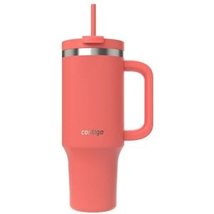 Contigo Tumbler 1,2 liter met handvat, Roestvrijstalen vacuüm geïsoleerde waterfles met rietje en deksel, Koud voor 29 uur, Reisbeker, Thermosfles, BPA-vrij, Coral