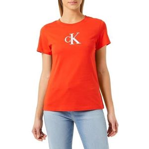 Calvin Klein Jeans Satijn Ck Slim Tee S/S T-shirts voor dames, Vurig Rood, XXS