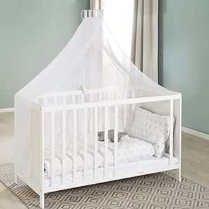 roba Multifunctioneel bed, aanpasbaar bijzetbed & babybed wit met uitrusting, kinderbed 60x120 cm incl. hemel, matras, bedreductor
