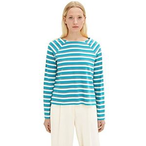 TOM TAILOR Dames Shirt met lange mouwen met 1034156, 30724 - Teal Blue Butter Stripe, L