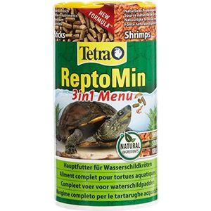 Tetra ReptoMin Menu hoofdvoermix (in drie verschillende vormen, drijvende voersticks voor waterschildpadden met pellets, kralen en krimpsten), per stuk verpakt (1 x 250 ml doos)