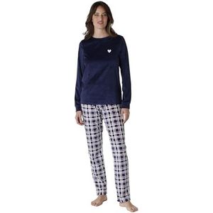 Lovable Lange microfleece pyjamaset, blauw, XL dames, Blauw, XL