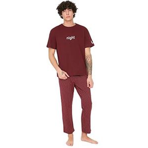 Trendyol Heren Man Plain Dunne Geweven T-Shirt-Broek Pyjama Set, Bordeauxrood, 2XL, Bordeaux, XXL