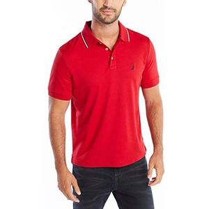 Nautica Men's Classic Fit Short Sleeve Dual Tipped Collar Polo Shirt, Red, X-Large