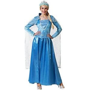 Atosa Magisch prinsessenkostuum voor dames, volwassenen, hemelsblauw, lange jurk met halftransparante cape, Elsa Frozen, party, carnaval, Halloween, M-L