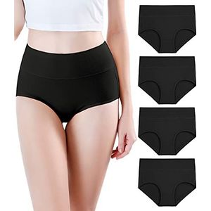 wirarpa Damesslip, zachte modale broek met hoge taille, damesondergoed, volledig rekbare slip, multipack, Zwart-4 Pack, XS
