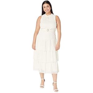 Lynette Crème Parelmoer Spot Tiered Maxi Jurk, Cream, 34