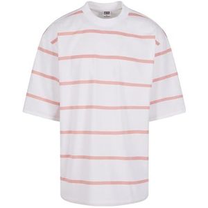 Urban Classics Heren T-shirt Oversized Sleeve Modern Stripe Tee White/Lemonadepink XXL, wit/citroenroze, XXL