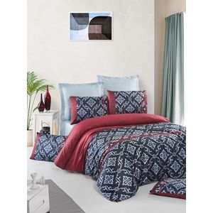 Nuit Des Rêves Luxe Satijnen Single XL Quilt Cover Set, 155 x 200 cm, 100% Katoen, 210 Thread Count, Rood/Black/Light Blue, Machine Wasbaar, Elegant Design, Twin