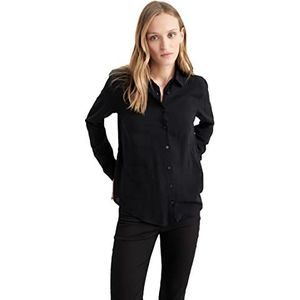 DeFacto Dameshemd van katoenweefsel met lange mouwen, zwart, 4XL