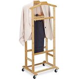 Relaxdays dressboy bamboe, op wielen, slaapkamer, HxBxD: 107 x 47 x 37 cm, kledingbutler man, kledingstandaard, naturel
