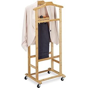 Relaxdays dressboy bamboe, op wielen, slaapkamer, HxBxD: 107 x 47 x 37 cm, kledingbutler man, kledingstandaard, naturel