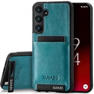 SURAZO Premium echt leren achterhoes voor Samsung Galaxy A55, stootvast leren telefoonhoes met kaartvak, standfunctie, sleutelhangertje, vintage slim bumper beschermhoes (turquoise)