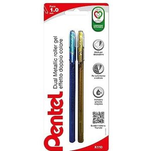 Pentel K110 Hybrid Dual Metallic 1 stuk blauw + groen metallic / 1 stuk goud metallic