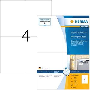 HERMA 4599 weerbest folielabels voor inkjetprinters A4 (105 x 148 mm, 40 velles, folie, mat) zelfklevend, bedrukbaar, permanente klevende stickers, 160 etiketten voor printer, wit
