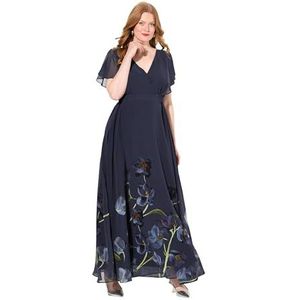 Ulla Popken Damesjurk met bloemenprint en ceintuur, nachtblauw, 42-44 Grote maten