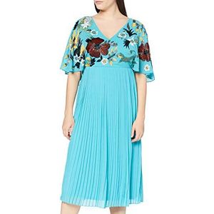 Frock and Frill Kara verfraaid midi-jurk voor dames, met plooirok, formele nacht, Turkoois, S