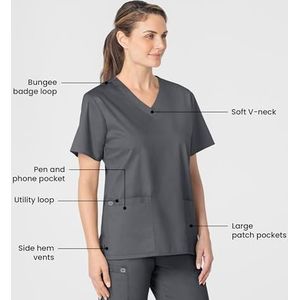 Wink WonderWORK Scrubs for Women, V-Neck Scrub Top - Pewter, S