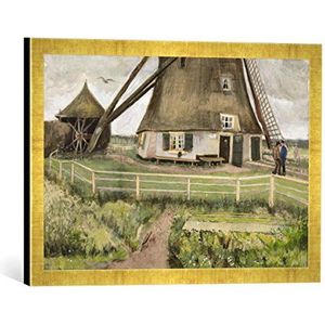 Ingelijste foto van Vincent van Gogh ""Die Laakmolen bei Den Haag - Die Windmolle"", kunstdruk in hoogwaardige handgemaakte fotolijst, 60x40 cm, Gold Raya