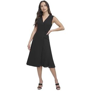 DKNY Dames Mouwloze Asymmetrische Pleats Midi Rok, Zwart, Maat 38, zwart, 38