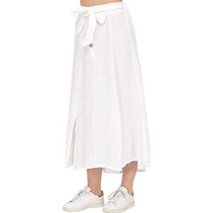 Bonateks Damesrok, 100% linnen, gemaakt in Italië, lange rok met knopen en riem, sjaal, wit, maat: L, Wit, L