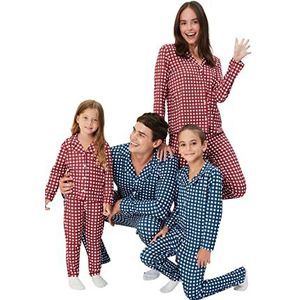 Trendyol Girl's Man Plaid Dunne Gebreide T-shirt-broek Pyjama Set (Pack van 2), Blauw, 8-9 jaar