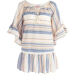 IZIA Mini-jurk voor dames, met strepen, oranje/blauw, wolwit, L