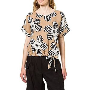 Gerry Weber Dames blouseshirt met V-hals casual blouseshirts, Sahara Ecru zwarte print, 42