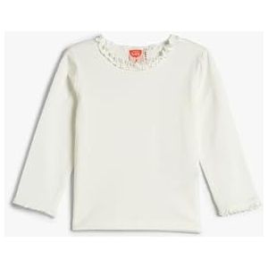 Koton Girls's Ruffle Crew Neck Long Sleeve Cotton T-shirt, ecru(010), 3-4 Jaar