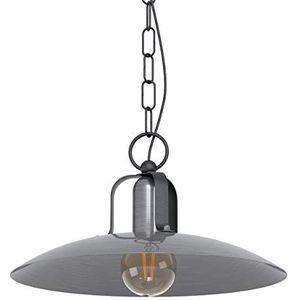 EGLO Kenilworth Hanglamp, 1 lichtpunt, industrieel, vintage, retro, hanglamp van staal in zwart, nikkel-antiek, eettafellamp, woonkamerlamp hangend met E27-fitting