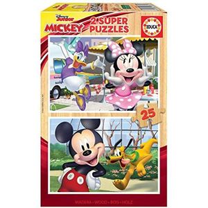 Educa - 2 ecologische houten puzzels voor kinderen met 25 delen | Disney Mickey and Friends muis aanbevolen voor 3, 4 en 5 jaar (18876)