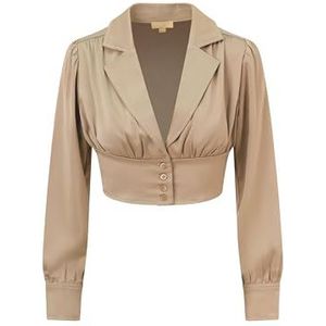 BALOU Zijden cropped hemdblouse voor dames, Beige, 40