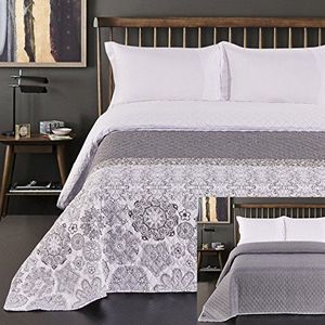 DecoKing 77214 Sprei 240 x 260 cm staalzilver wit antraciet bedsprei tweezijdig wit staal zilver stiksel Alhambra