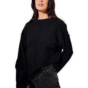 NA-KD Gebreide trui met gevouwen mouwen, zwart, X-Large, Zwart, XL