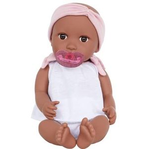 Babi BAB7227Z Babykleding in roze en wit met fopspeen – zachte 36 cm pop met warme huidtint en bruine ogen – speelgoed vanaf 2 jaar