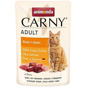 animonda Carny Volwassen kattenvoer, nat voer voor volwassen katten, verse zakken, rundvlees en kip, 12 x 85 g