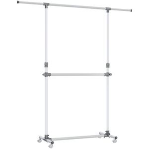 SONGMICS Verstelbare kleerhanger om op te hangen met middenrail, grijs en wit, LLR401W01, 101 x 113 x 48,5 cm