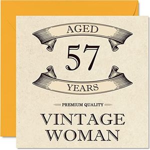 Vintage 57e verjaardagskaarten voor vrouwen - leeftijd 57 jaar - leuke verjaardagskaart voor mama zus vrouw vriendin oppas oma tante, 145 mm x 145 mm dames wenskaarten, 57e verjaardagskaart