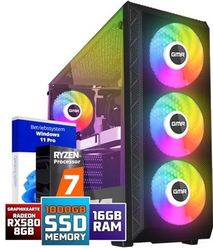 GMR Power - Gaming PC - Ryzen 7 - 16 GB RAM - 1000 GB SSD - RX 580 Radeon - Windows 11 Pro - Wifi en Bluetooth