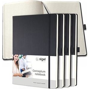 Sigel CO111 Premium Notitieboek Ruit, A4, Hardcover, Zwart, 5 Stuks - Conceptum