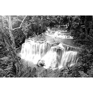 BEELD BEHANG PAPERMOON, waterval in het bos zwart / wit, vlies fotobehang, digitale druk, incl. lijm, verschillende maten