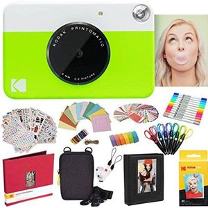 KODAK Printomatic Instant Camera (groen) Alles-in-bundel + Zinkpapier (20 vellen) + Deluxe Case + Fotoalbum + 7 Stickersets + Markers + Schaar en meer