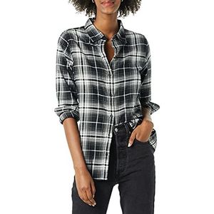 Amazon Essentials Dames Classic-Fit Lange Mouw Lichtgewicht Geruite Flanellen Shirt, Zwart Wit Grote Plaid, Klein