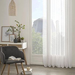 HomeMaison gordijn met krijtstreep verticaal ooggordijn, polyester, wit, 240 x 140 cm