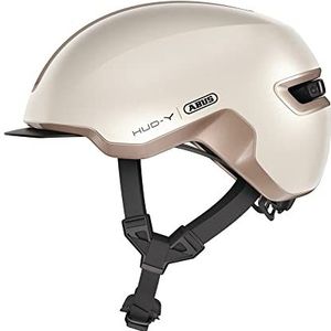 ABUS Urban helm HUD-Y - met magnetisch, oplaadbaar led-achterlicht en magneetsluiting - coole fietshelm voor dagelijks gebruik - voor dames en heren - mat beige, maat L