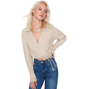 Trendyol Regular sweater voor dames, rechte lange mouwen, stone, L