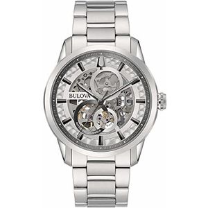 Bulova Heren analoog automatisch horloge met roestvrijstalen armband 96A267, zilver, Modern