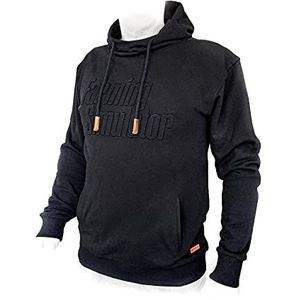 Landbouwsimulator hoodie (maat L, trui van 100% katoen, trui met opschrift, kleur zwart, met lederen applicaties, boerderijsimulator)